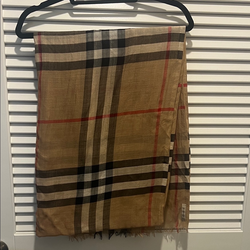 Burberry Tan and Red Plaid Scarf